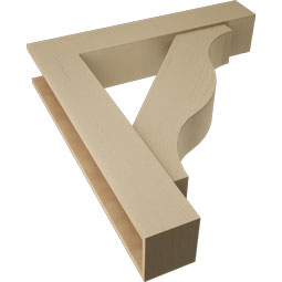 Ekena Millwork - BKTUR0756X40X44FST05RCPR - Timberthane Faux Wood Funston Style Bracket w/ Offset Brace, Block Ends, 7 1/2"W x 40"D x 44"H, Primed Tan