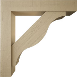 Ekena Millwork - BKTUR0756X46X46FST05RCPR - Timberthane Faux Wood Funston Style Bracket w/ Offset Brace, Block Ends, 7 1/2"W x 46"D x 46"H, Primed Tan