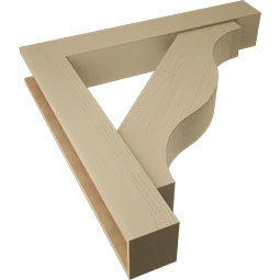 Ekena Millwork - BKTUR0756X48X48FST05RCPR - Timberthane Faux Wood Funston Style Bracket w/ Offset Brace, Block Ends, 7 1/2"W x 48"D x 48"H, Primed Tan