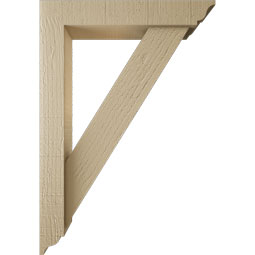 Ekena Millwork - BKTUR0352X18X26TRA01RCPR - Timberthane Faux Wood Traditional Style Bracket w/ Offset Brace, Traditional Ends, 3 1/2"W x 18"D x 26"H, Primed Tan