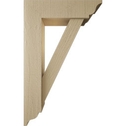 Ekena Millwork - BKTUR0554X20X32TRA01RCPR - Timberthane Faux Wood Traditional Style Bracket w/ Offset Brace, Traditional Ends, 5 1/2"W x 20"D x 32"H, Primed Tan