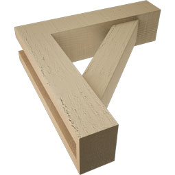 Ekena Millwork - BKTUR0352X14X14TRA05RCPR - Timberthane Faux Wood Traditional Style Bracket w/ Offset Brace, Block Ends, 3 1/2"W x 14"D x 14"H, Primed Tan