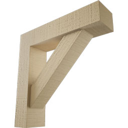 Ekena Millwork - BKTUR0352X14X14TRA05RCPR - Timberthane Faux Wood Traditional Style Bracket w/ Offset Brace, Block Ends, 3 1/2"W x 14"D x 14"H, Primed Tan