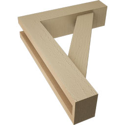 Ekena Millwork - BKTUR0352X14X18TRA05RCPR - Timberthane Faux Wood Traditional Style Bracket w/ Offset Brace, Block Ends, 3 1/2"W x 14"D x 18"H, Primed Tan