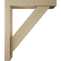 Ekena Millwork - BKTUR0352X24X28TRA05RCPR - Timberthane Faux Wood Traditional Style Bracket w/ Offset Brace, Block Ends, 3 1/2"W x 24"D x 28"H, Primed Tan