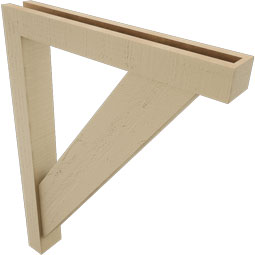 Ekena Millwork - BKTUR0352X24X32TRA05RCPR - Timberthane Faux Wood Traditional Style Bracket w/ Offset Brace, Block Ends, 3 1/2"W x 24"D x 32"H, Primed Tan