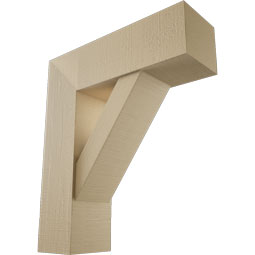 Ekena Millwork - BKTUR0756X24X28TRA05RCPR - Timberthane Faux Wood Traditional Style Bracket w/ Offset Brace, Block Ends, 7 1/2"W x 24"D x 28"H, Primed Tan