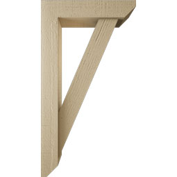 Ekena Millwork - BKTUR0352X14X26TRA06RCPR - Timberthane Faux Wood Traditional Style Bracket w/ Offset Brace, Slat Ends, 3 1/2"W x 14"D x 26"H, Primed Tan