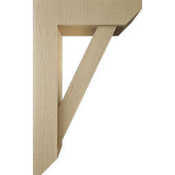 Ekena Millwork - BKTUR0554X20X32TRA06RCPR - Timberthane Faux Wood Traditional Style Bracket w/ Offset Brace, Slat Ends, 5 1/2"W x 20"D x 32"H, Primed Tan