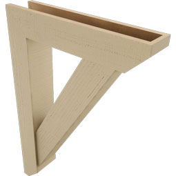 Ekena Millwork - BKTUR0554X26X38TRA06RCPR - Timberthane Faux Wood Traditional Style Bracket w/ Offset Brace, Slat Ends, 5 1/2"W x 26"D x 38"H, Primed Tan