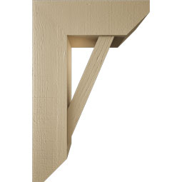 Ekena Millwork - BKTUR0756X22X34TRA06RCPR - Timberthane Faux Wood Traditional Style Bracket w/ Offset Brace, Slat Ends, 7 1/2"W x 22"D x 34"H, Primed Tan