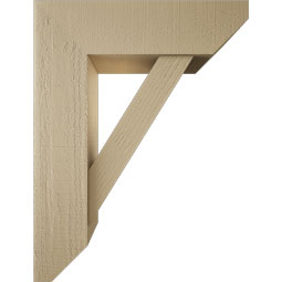 Ekena Millwork - BKTUR0756X26X34TRA06RCPR - Timberthane Faux Wood Traditional Style Bracket w/ Offset Brace, Slat Ends, 7 1/2"W x 26"D x 34"H, Primed Tan