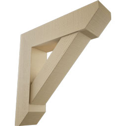 Ekena Millwork - BKTUR0756X32X32TRA06RCPR - Timberthane Faux Wood Traditional Style Bracket w/ Offset Brace, Slat Ends, 7 1/2"W x 32"D x 32"H, Primed Tan