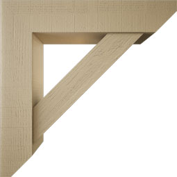 Ekena Millwork - BKTUR0756X36X36TRA06RCPR - Timberthane Faux Wood Traditional Style Bracket w/ Offset Brace, Slat Ends, 7 1/2"W x 36"D x 36"H, Primed Tan