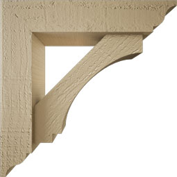 Ekena Millwork - BKTUR0352X14X14IMP01RCPR - Timberthane Faux Wood Imperial Style Bracket w/ Offset Brace, Traditional Ends, 3 1/2"W x 14"D x 14"H, Primed Tan