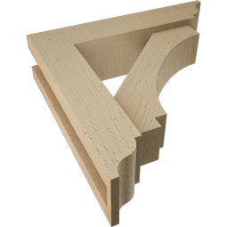 Ekena Millwork - BKTUR0352X14X14IMP01RCPR - Timberthane Faux Wood Imperial Style Bracket w/ Offset Brace, Traditional Ends, 3 1/2"W x 14"D x 14"H, Primed Tan