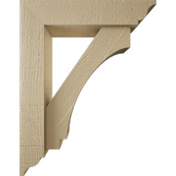 Ekena Millwork - BKTUR0352X14X18IMP01RCPR - Timberthane Faux Wood Imperial Style Bracket w/ Offset Brace, Traditional Ends, 3 1/2"W x 14"D x 18"H, Primed Tan