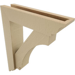 Ekena Millwork - BKTUR0352X14X18IMP01RCPR - Timberthane Faux Wood Imperial Style Bracket w/ Offset Brace, Traditional Ends, 3 1/2"W x 14"D x 18"H, Primed Tan