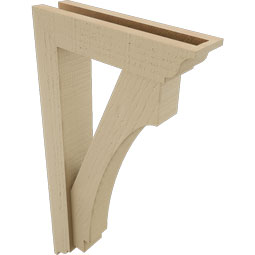 Ekena Millwork - BKTUR0352X14X26IMP01RCPR - Timberthane Faux Wood Imperial Style Bracket w/ Offset Brace, Traditional Ends, 3 1/2"W x 14"D x 26"H, Primed Tan