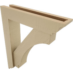 Ekena Millwork - BKTUR0352X16X20IMP01RCPR - Timberthane Faux Wood Imperial Style Bracket w/ Offset Brace, Traditional Ends, 3 1/2"W x 16"D x 20"H, Primed Tan