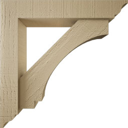 Ekena Millwork - BKTUR0352X18X18IMP01RCPR - Timberthane Faux Wood Imperial Style Bracket w/ Offset Brace, Traditional Ends, 3 1/2"W x 18"D x 18"H, Primed Tan