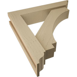 Ekena Millwork - BKTUR0352X18X18IMP01RCPR - Timberthane Faux Wood Imperial Style Bracket w/ Offset Brace, Traditional Ends, 3 1/2"W x 18"D x 18"H, Primed Tan