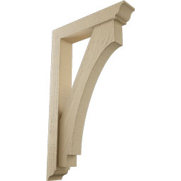 Ekena Millwork - BKTUR0352X18X30IMP01RCPR - Timberthane Faux Wood Imperial Style Bracket w/ Offset Brace, Traditional Ends, 3 1/2"W x 18"D x 30"H, Primed Tan