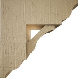 Ekena Millwork - BKTUR0554X14X14IMP01RCPR - Timberthane Faux Wood Imperial Style Bracket w/ Offset Brace, Traditional Ends, 5 1/2"W x 14"D x 14"H, Primed Tan