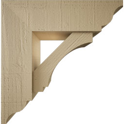 Ekena Millwork - BKTUR0554X18X18IMP01RCPR - Timberthane Faux Wood Imperial Style Bracket w/ Offset Brace, Traditional Ends, 5 1/2"W x 18"D x 18"H, Primed Tan