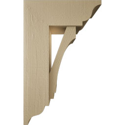 Ekena Millwork - BKTUR0756X20X32IMP01RCPR - Timberthane Faux Wood Imperial Style Bracket w/ Offset Brace, Traditional Ends, 7 1/2"W x 20"D x 32"H, Primed Tan