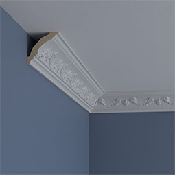 Ekena Millwork - MLD03X03X04GV - Endurathane Grapevine Crown Moulding, 2 3/4"H x 2 3/4"P x 3 7/8"F x 94 1/2"L, Factory Primed