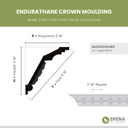 Ekena Millwork - MLD03X03X04KD - Endurathane Kendall Crown Moulding, 3 1/8"H x 2 7/8"P x 4 1/4"F x 94 1/2"L, Factory Primed