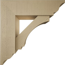 Ekena Millwork - BKTUR0756X28X28IMP01RCPR - Timberthane Faux Wood Imperial Style Bracket w/ Offset Brace, Traditional Ends, 7 1/2"W x 28"D x 28"H, Primed Tan