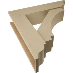 Ekena Millwork - BKTUR0756X34X34IMP01RCPR - Timberthane Faux Wood Imperial Style Bracket w/ Offset Brace, Traditional Ends, 7 1/2"W x 34"D x 34"H, Primed Tan