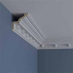 Ekena Millwork - MLD03X03X05NO - Endurathane Nouveau Crown Moulding, 3 1/2"H x 3 1/2"P x 5"F x 94 1/2"L, Factory Primed