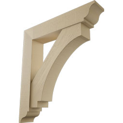 Ekena Millwork - BKTUR0756X40X44IMP01RCPR - Timberthane Faux Wood Imperial Style Bracket w/ Offset Brace, Traditional Ends, 7 1/2"W x 40"D x 44"H, Primed Tan