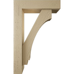 Ekena Millwork - BKTUR0352X14X22IMP05RCPR - Timberthane Faux Wood Imperial Style Bracket w/ Offset Brace, Block Ends, 3 1/2"W x 14"D x 22"H, Primed Tan