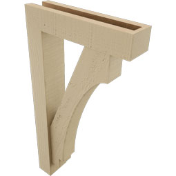 Ekena Millwork - BKTUR0352X14X26IMP05RCPR - Timberthane Faux Wood Imperial Style Bracket w/ Offset Brace, Block Ends, 3 1/2"W x 14"D x 26"H, Primed Tan