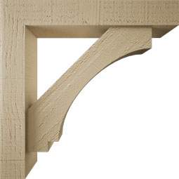 Ekena Millwork - BKTUR0352X18X18IMP05RCPR - Timberthane Faux Wood Imperial Style Bracket w/ Offset Brace, Block Ends, 3 1/2"W x 18"D x 18"H, Primed Tan
