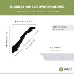 Ekena Millwork - MLD04X04X06KD - Endurathane Kendall Crown Moulding, 4 1/8"H x 3 5/8"P x 5 1/2"F x 94 1/2"L, Factory Primed