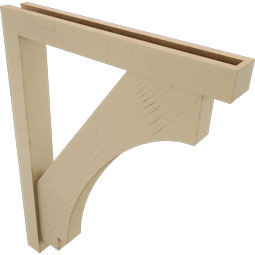Ekena Millwork - BKTUR0352X26X34IMP05RCPR - Timberthane Faux Wood Imperial Style Bracket w/ Offset Brace, Block Ends, 3 1/2"W x 26"D x 34"H, Primed Tan