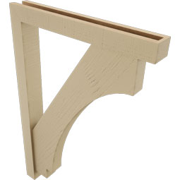 Ekena Millwork - BKTUR0352X26X38IMP05RCPR - Timberthane Faux Wood Imperial Style Bracket w/ Offset Brace, Block Ends, 3 1/2"W x 26"D x 38"H, Primed Tan