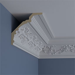 Ekena Millwork - MLD06X06X09HM - Endurathane Hampton Crown Moulding, 6 1/4"H x 6 1/4"P x 8 7/8"F x 94 1/2"L, Factory Primed
