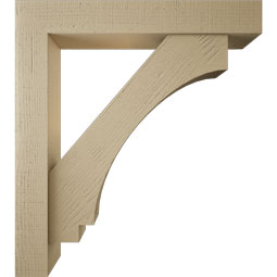 Ekena Millwork - BKTUR0554X34X38IMP05RCPR - Timberthane Faux Wood Imperial Style Bracket w/ Offset Brace, Block Ends, 5 1/2"W x 34"D x 38"H, Primed Tan