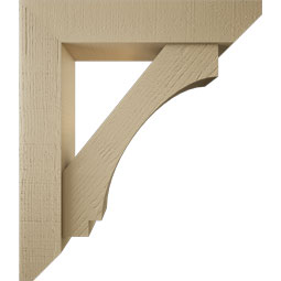 Ekena Millwork - BKTUR0554X26X30IMP06RCPR - Timberthane Faux Wood Imperial Style Bracket w/ Offset Brace, Slat Ends, 5 1/2"W x 26"D x 30"H, Primed Tan