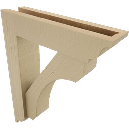 Ekena Millwork - BKTUR0352X14X18LEC01RCPR - Timberthane Faux Wood Legacy Style Bracket w/ Offset Brace, Traditional Ends, 3 1/2"W x 14"D x 18"H, Primed Tan