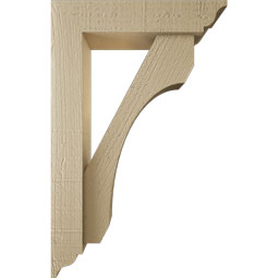 Ekena Millwork - BKTUR0352X14X22LEC01RCPR - Timberthane Faux Wood Legacy Style Bracket w/ Offset Brace, Traditional Ends, 3 1/2"W x 14"D x 22"H, Primed Tan