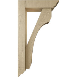 Ekena Millwork - BKTUR0352X14X26LEC01RCPR - Timberthane Faux Wood Legacy Style Bracket w/ Offset Brace, Traditional Ends, 3 1/2"W x 14"D x 26"H, Primed Tan