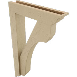 Ekena Millwork - BKTUR0352X16X28LEC01RCPR - Timberthane Faux Wood Legacy Style Bracket w/ Offset Brace, Traditional Ends, 3 1/2"W x 16"D x 28"H, Primed Tan
