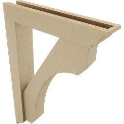 Ekena Millwork - BKTUR0352X18X26LEC01RCPR - Timberthane Faux Wood Legacy Style Bracket w/ Offset Brace, Traditional Ends, 3 1/2"W x 18"D x 26"H, Primed Tan